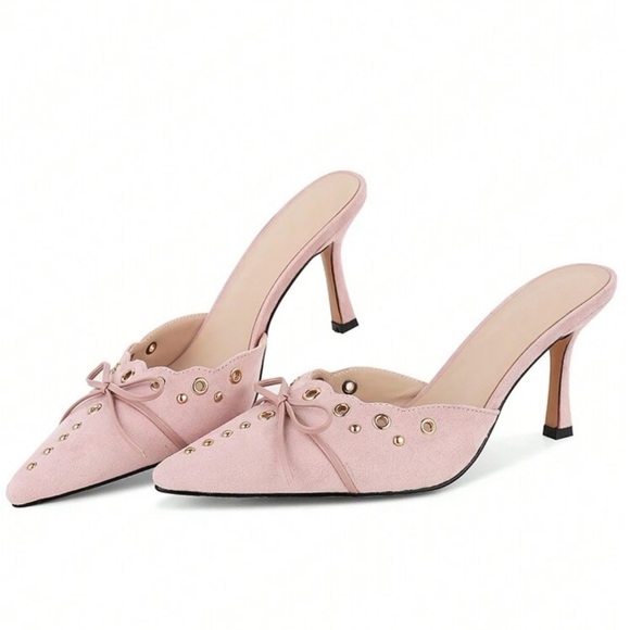 Stiletto Faux Suede Thin High Heel Pumps Pointy Toe Elegant Bowknot Elegant Mule - Picture 4 of 4